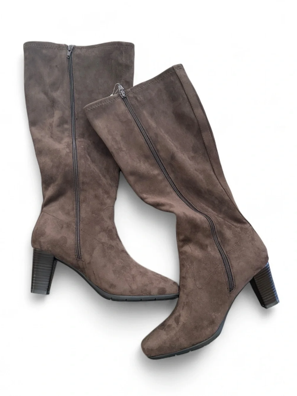 Faux Brown Suede Knee-High Block Heel Boots Size Size US 12 Women’s (Wide) [NWT]